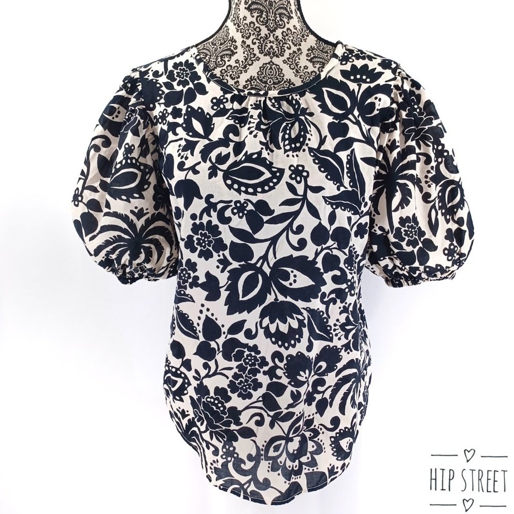 ANN TAYLOR Balloon Sleeve Folk Floral Print Blouse Top S
